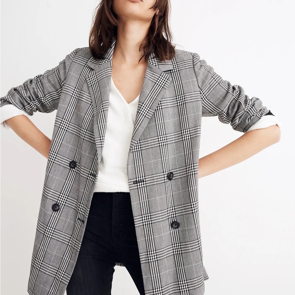 Madewell Caldwell Double Breasted Plaid Blazer
